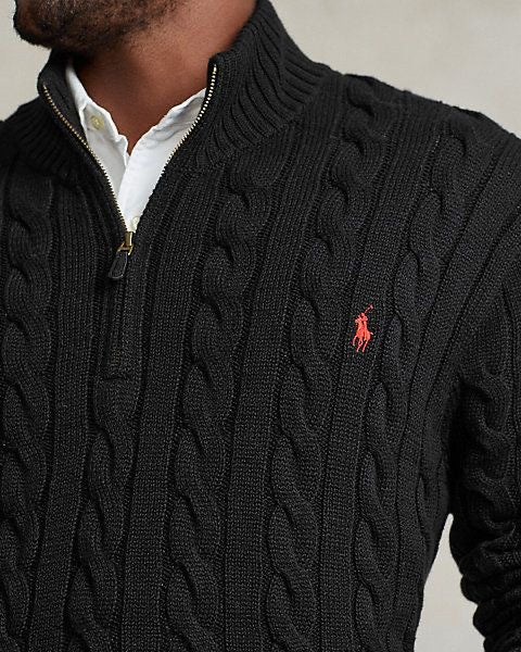 Ralph Lauren Half-Zip Cable Knit Sweater – Black